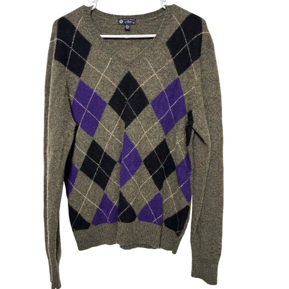 J Crew Vintage Lambswool Argyle Ladies XL Olive Purple Sweater - Picture 1 of 4
